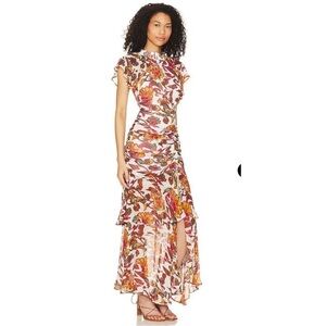 Cleobella Multi Floral High-Low Maxi Dress in Pink, Orange, Green